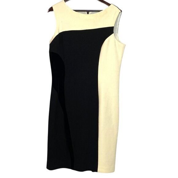 Teri Jon by Rickie Freeman Black Cream Wool Velvet Knee Length Sheath Dress 16 - Picture 1 of 8